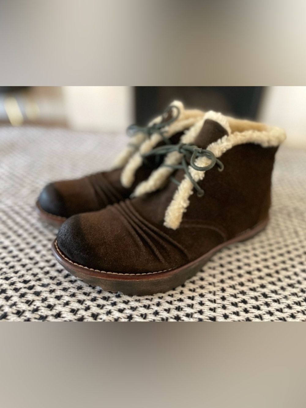 Kalso Earth Fleece Lined Boots Brown Leather Suede Size 8.5 Negative Heel Nomad
